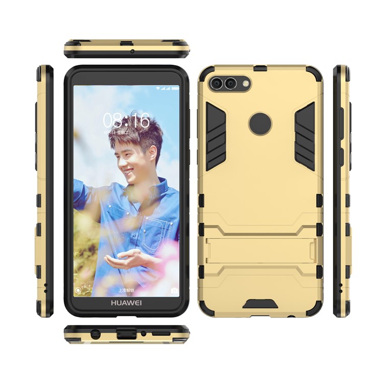 Plastic + TPU Hybrid Cover Shell Case with Kickstand for Huawei Y9 (2018) / Enjoy 8 Plus - Gold-4