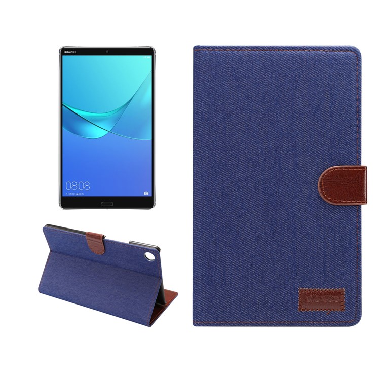Jeans Stoff Leder Geldbörse Smart Shell Für Huawei Mediapad M5 8 (8.4-Zoll) - Dunkelblau-1