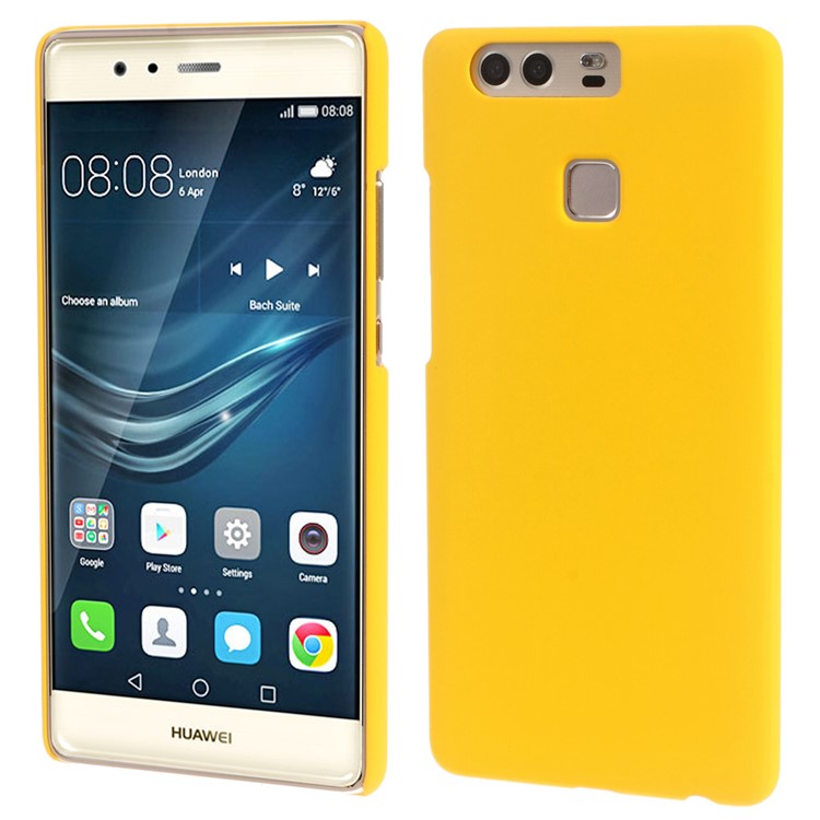 Rubberized Plastic Hard Skin Case for Huawei P9 - Yellow-1