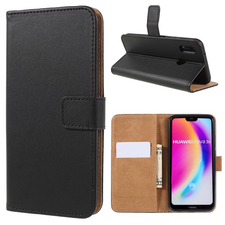 PU Leather Magnetic Wallet Phone Cover with Stand for Huawei P20 Lite / Nova 3e (China) - Black-1