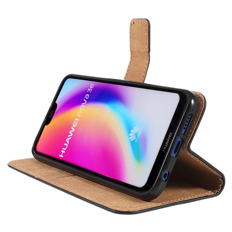 PU Leather Magnetic Wallet Phone Cover with Stand for Huawei P20 Lite / Nova 3e (China) - Black-6
