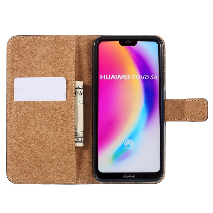 PU Leather Magnetic Wallet Phone Cover with Stand for Huawei P20 Lite / Nova 3e (China) - Black-8