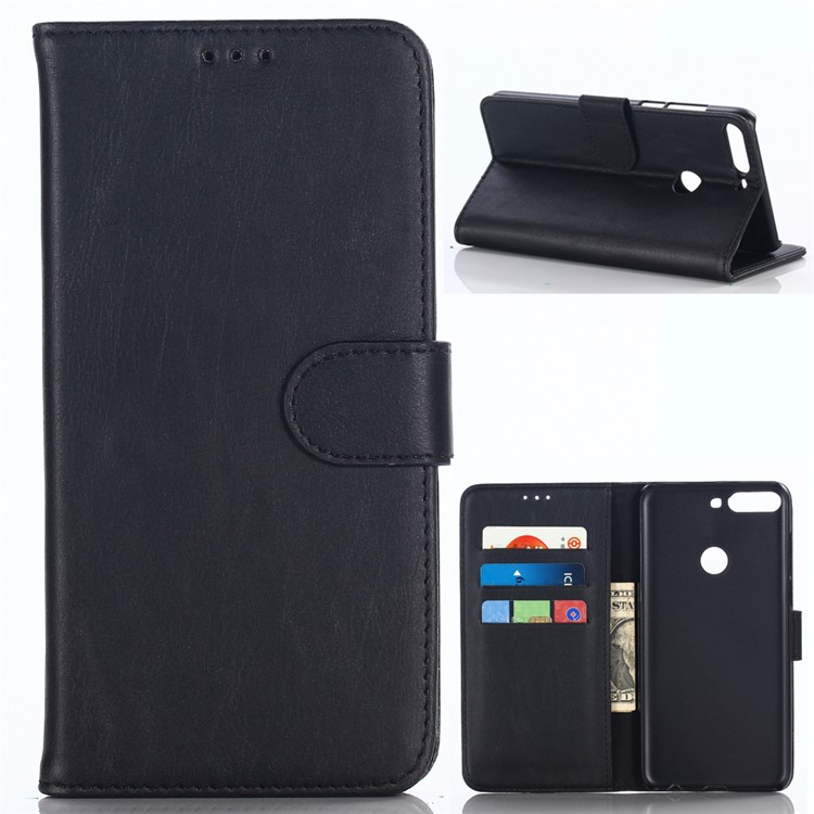 Crazy Horse Texture Retro Style Leather Wallet Case for Huawei Honor 7C/Enjoy 8/Y7 Prime (2018) - Black-1