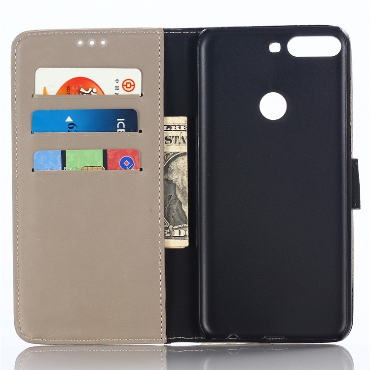 Crazy Horse Texture Retro Style Leather Wallet Cover for Huawei Honor 7C/Enjoy 8/Y7 Prime (2018) - Grey-3