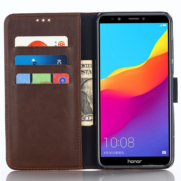 Crazy Horse Texture Retro Style Leather Mobile Casing for Huawei Honor 7C/Enjoy 8/Y7 Prime (2018) - Coffee-7