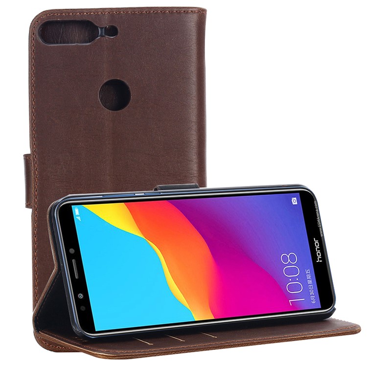 Crazy Horse Texture Retro Style Leather Mobile Casing for Huawei Honor 7C/Enjoy 8/Y7 Prime (2018) - Coffee-9