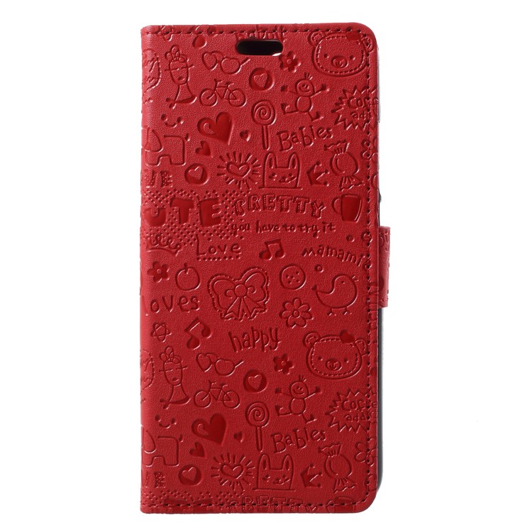 Cartoon Graffiti PU Leather Wallet Stand Case for Huawei Honor 10 - Red-3