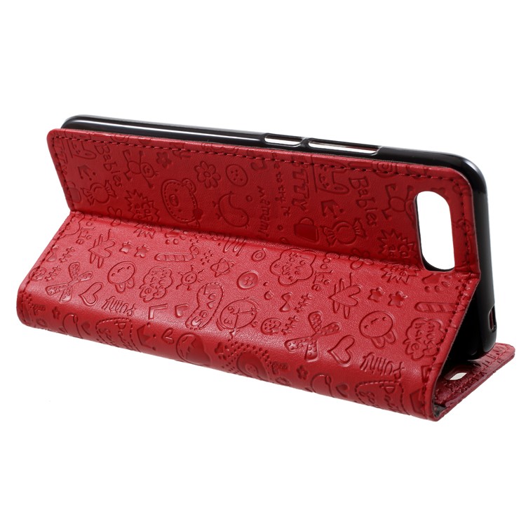 Cartoon Graffiti PU Leather Wallet Stand Case for Huawei Honor 10 - Red-4