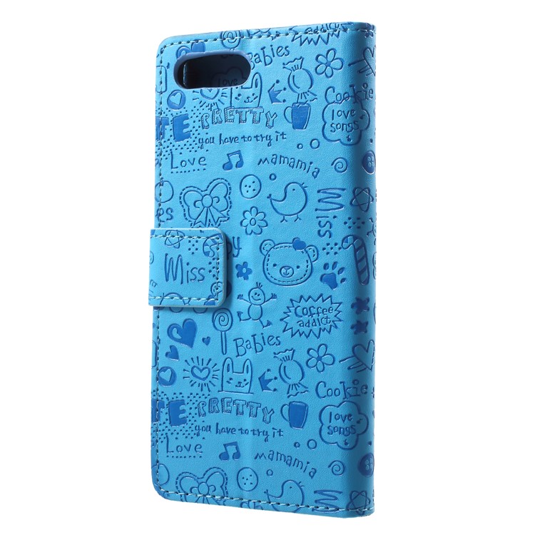 Cartoon Graffiti PU Leather Wallet Stand Mobile Phone Case for Huawei Honor 10 - Blue-2