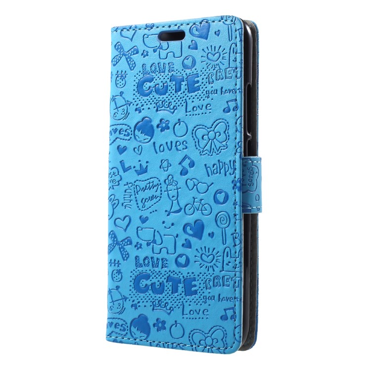 Cartoon Graffiti PU Leather Wallet Stand Mobile Phone Case for Huawei Honor 10 - Blue-3