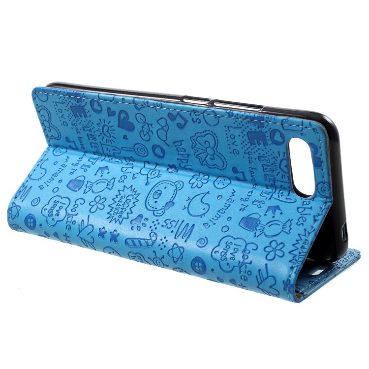 Cartoon Graffiti PU Leather Wallet Stand Mobile Phone Case for Huawei Honor 10 - Blue-4