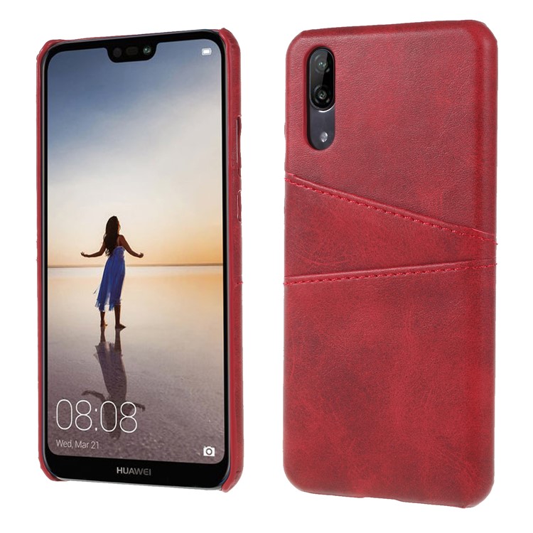 Dual Card Slots PU Leather Coated PC Mobile Cover for Huawei P20 - Red-1