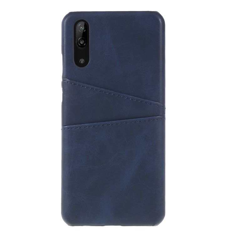 Dual Card Slots PU Leather Coated PC Phone Case for Huawei P20 - Dark Blue-1