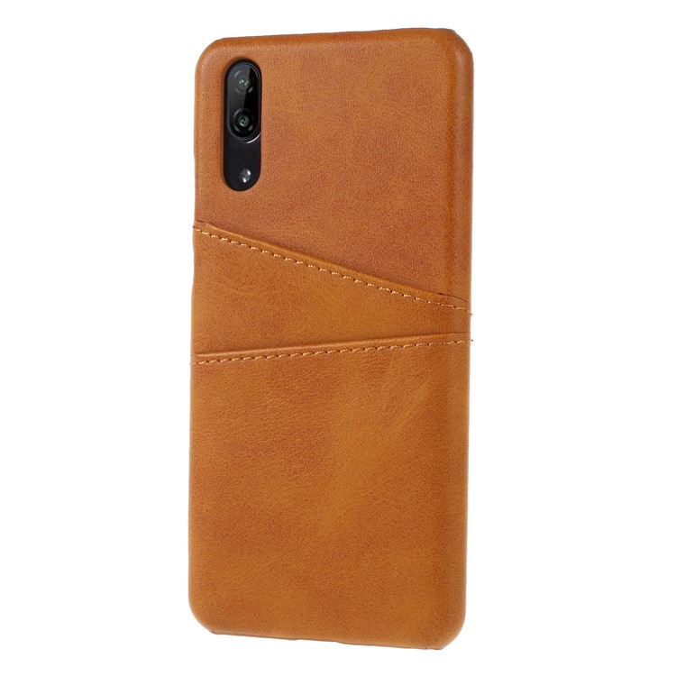 Dual Card Slots PU Leather Coated PC Case Accessory for Huawei P20 - Brown-3