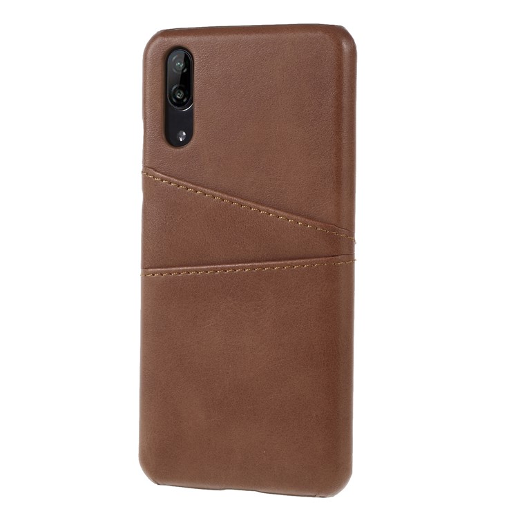 Two Card Slots PU Leather Coated PC Protector Case for Huawei P20 - Coffee-3
