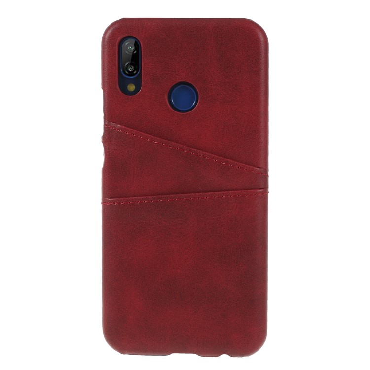 Double Card Slots PU Leather Coated PC Phone Case for Huawei P20 Lite / Nova 3e - Red-2