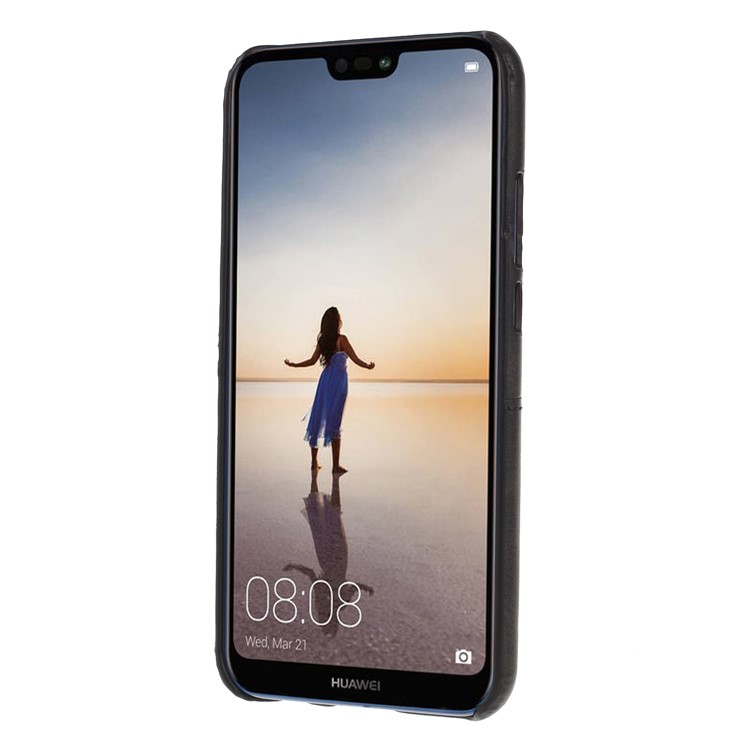 Double Card Slots PU Leather Coated PC Mobile Case for Huawei P20 Lite / Nova 3e - Black-2
