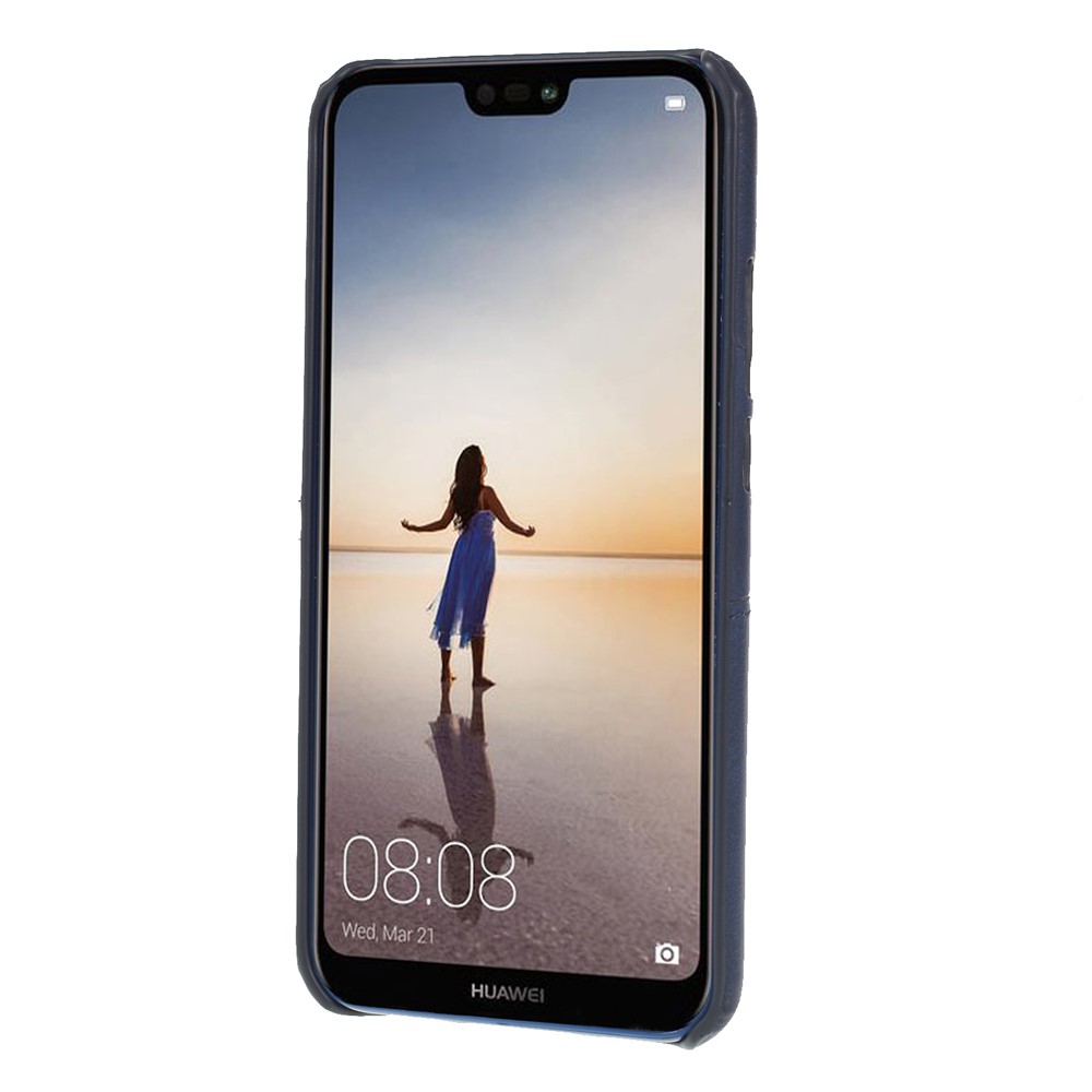 Double Card Slots PU Leather Coated PC Mobile Casing for Huawei P20 Lite / Nova 3e - Dark Blue-2