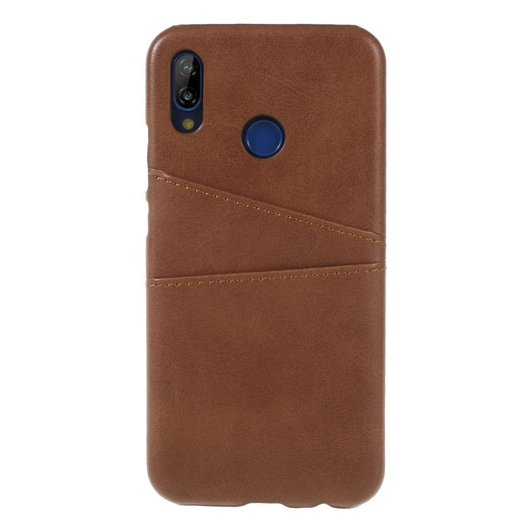 Double Card Slots PU Leather Coated Hard PC Cell Phone Cover for Huawei P20 Lite / Nova 3e - Coffee-1