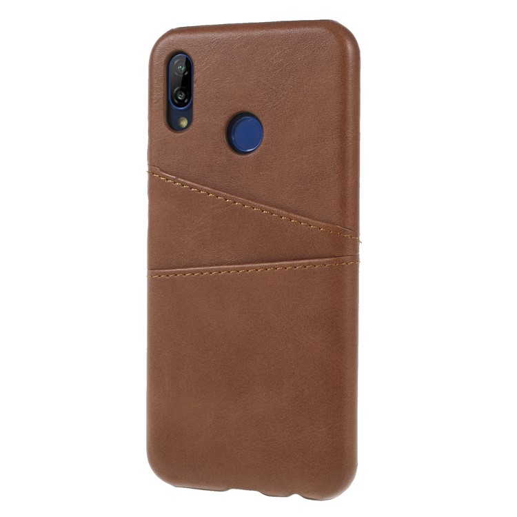 Double Card Slots PU Leather Coated Hard PC Cell Phone Cover for Huawei P20 Lite / Nova 3e - Coffee-3