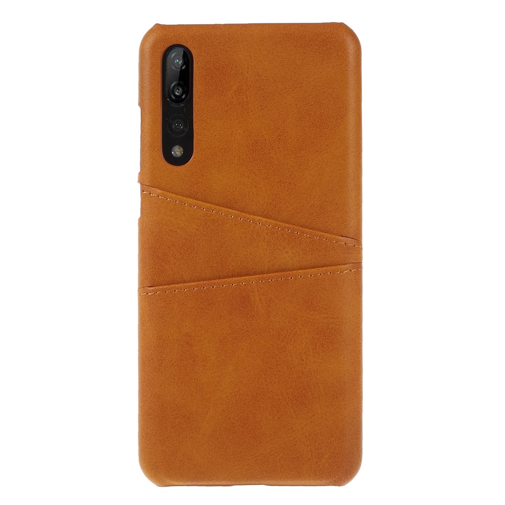 For Huawei P20 Pro Card Holder PU Leather Coated PC Cover Shell - Yellow-1