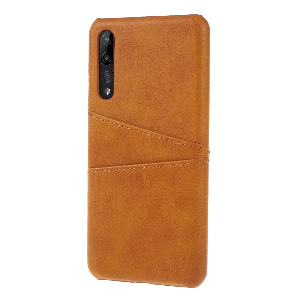 For Huawei P20 Pro Card Holder PU Leather Coated PC Cover Shell - Yellow-2