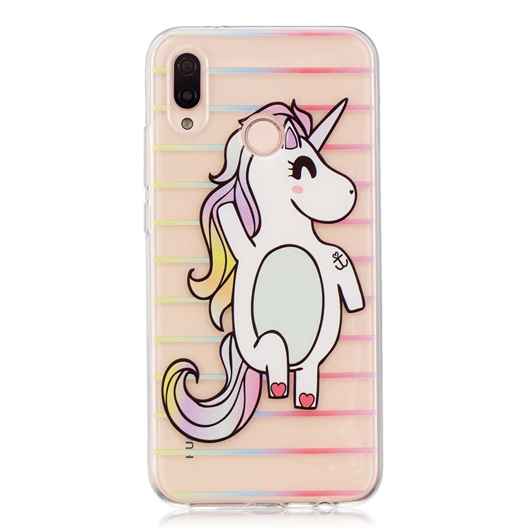 Patterned Flexible TPU Mobile Casing for Huawei P20 Lite/Nova 3e (China) - Unicorn and Stripes-1