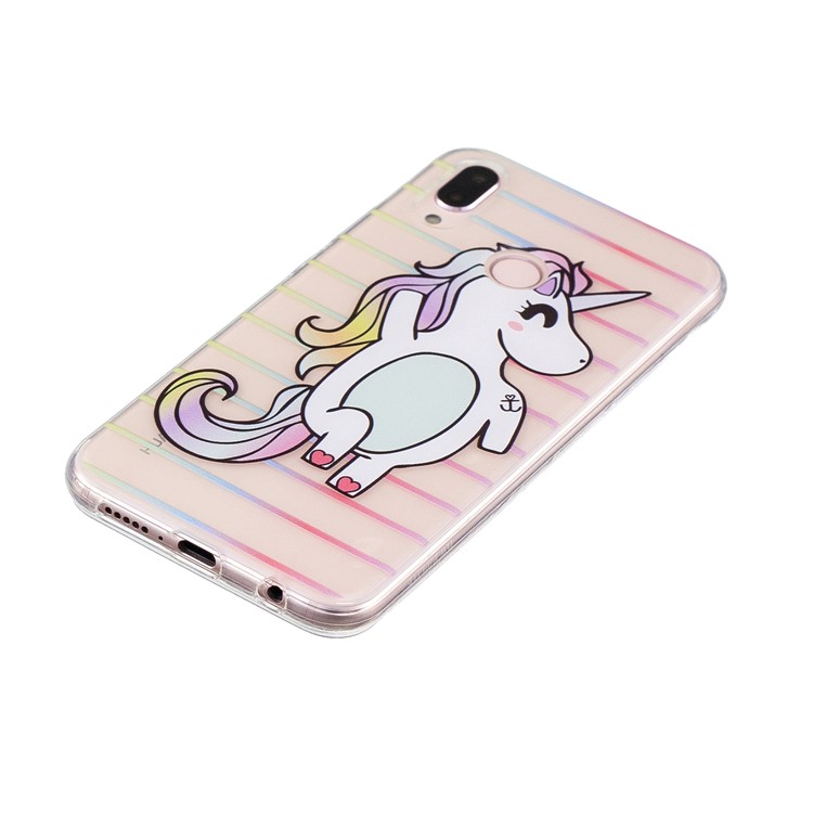 Patterned Flexible TPU Mobile Casing for Huawei P20 Lite/Nova 3e (China) - Unicorn and Stripes-2