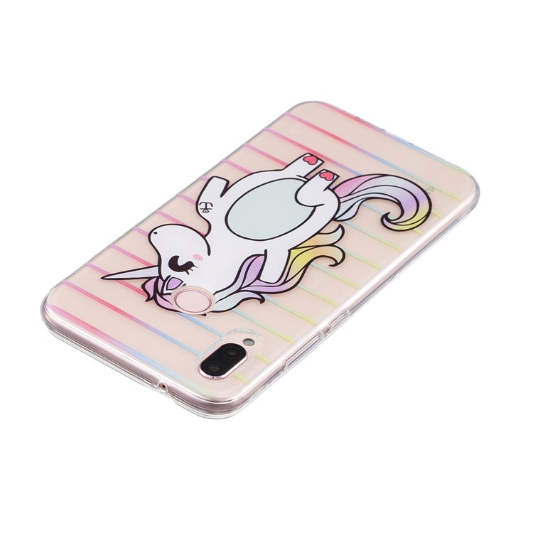 Patterned Flexible TPU Mobile Casing for Huawei P20 Lite/Nova 3e (China) - Unicorn and Stripes-3