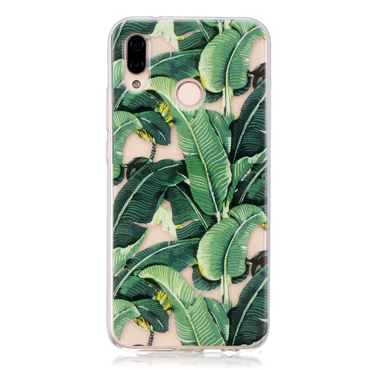 Patterned Jelly TPU Mobile Back Cover for Huawei P20 Lite/Nova 3e (China) - Green Leaves-1