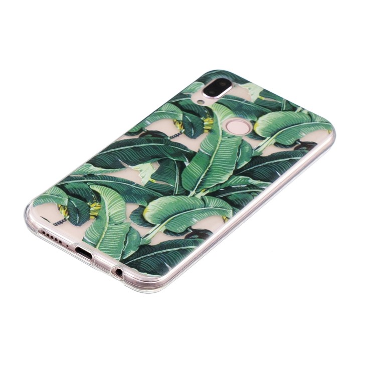 Patterned Jelly TPU Mobile Back Cover for Huawei P20 Lite/Nova 3e (China) - Green Leaves-2