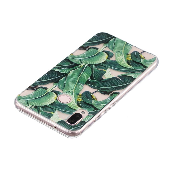 Patterned Jelly TPU Mobile Back Cover for Huawei P20 Lite/Nova 3e (China) - Green Leaves-3