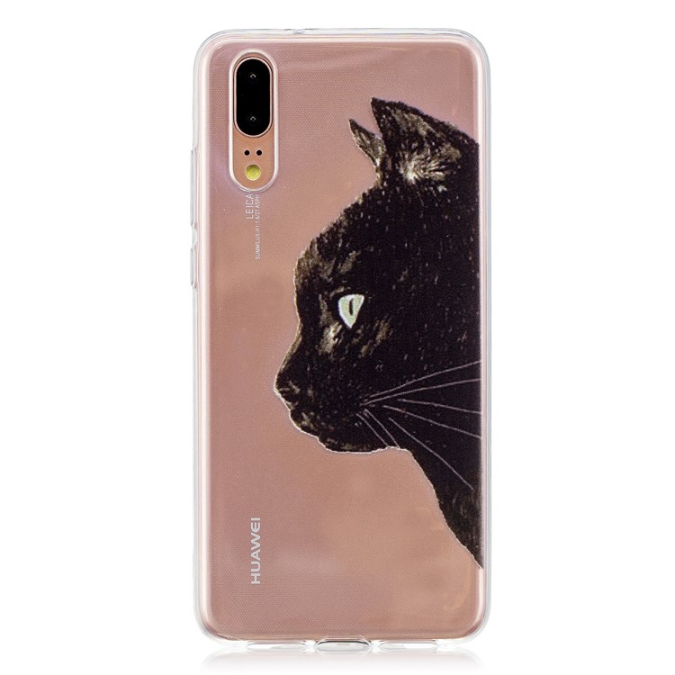 Printing Pattern TPU Mobile Cover for Huawei P20 - Black Cat-1