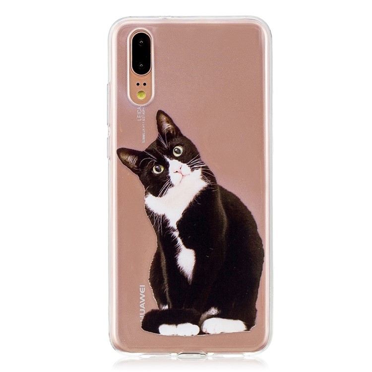 Druckmuster TPU Handy Abdeckung Für Huawei P20 - Schwarze Und Weiße Katze-1