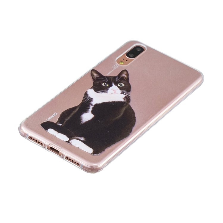 Druckmuster TPU Handy Abdeckung Für Huawei P20 - Schwarze Und Weiße Katze-2