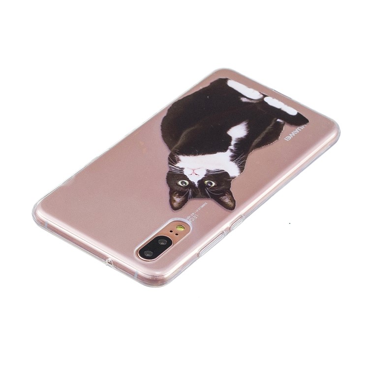 Druckmuster TPU Handy Abdeckung Für Huawei P20 - Schwarze Und Weiße Katze-3
