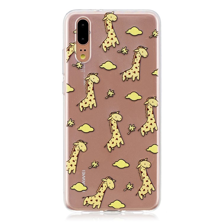 Printing Pattern TPU Protection Casing Cover for Huawei P20 - Cute Giraffe-1