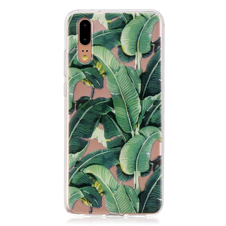Caja Del Teléfono Móvil Del Modelo De Impresión TPU Para Huawei P20 - Hojas Verdes-1