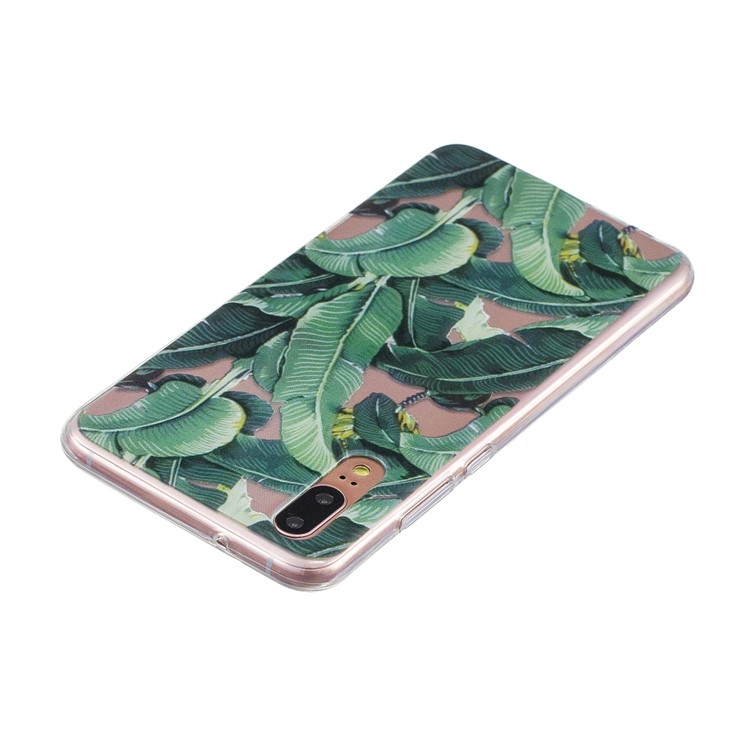 Caja Del Teléfono Móvil Del Modelo De Impresión TPU Para Huawei P20 - Hojas Verdes-3
