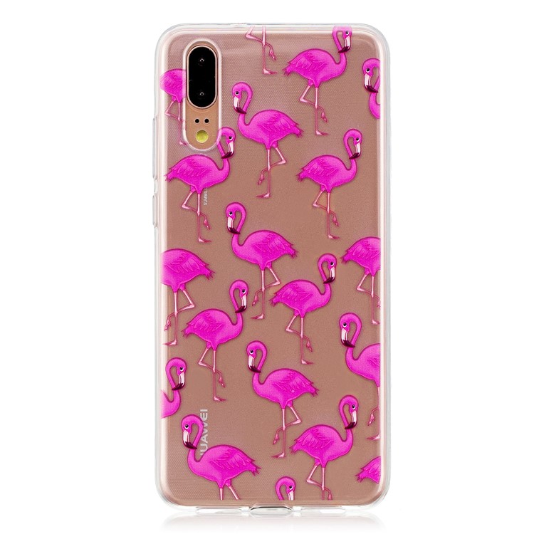 Printing Pattern TPU Shell Cover for Huawei P20 - Rose Flamingo-1