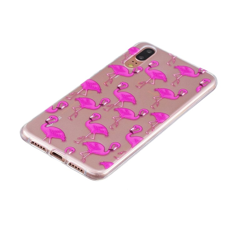 Printing Pattern TPU Shell Cover for Huawei P20 - Rose Flamingo-2
