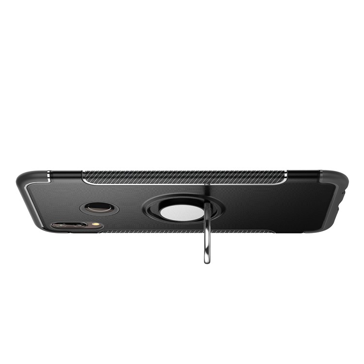 Finger Ring Kickstand Carbon Fiber Texture TPU + PC Hybrid Phone Case for Huawei P20 Lite / Nova 3e - Black-6