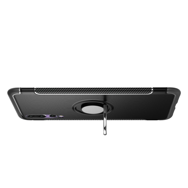 Carbon Fiber Texture TPU + PC Hybrid Case with Magnetic Finger Ring Kickstand for Huawei P20 Pro - Black-6