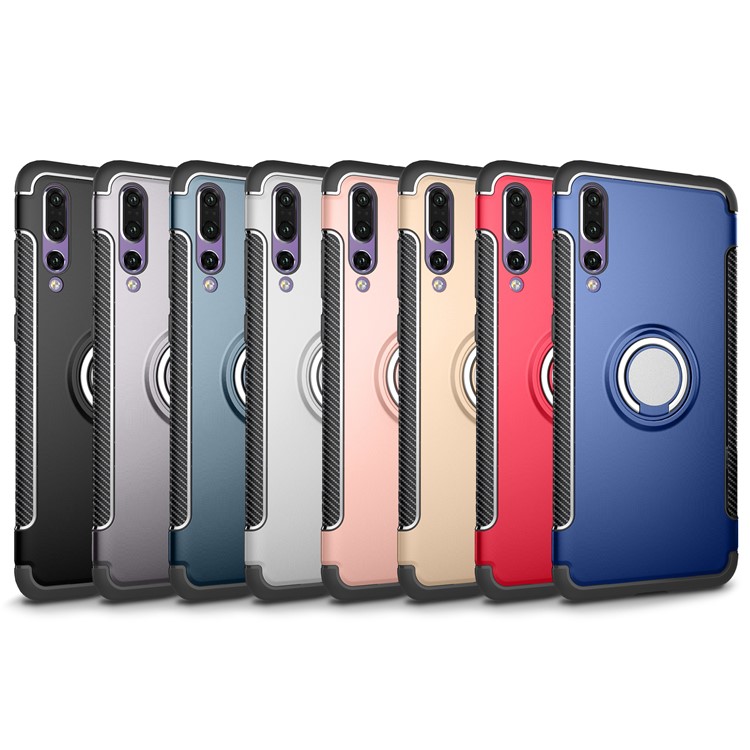 Carbon Fiber Texture TPU + PC Hybrid Case with Magnetic Finger Ring Kickstand for Huawei P20 Pro - Black-8