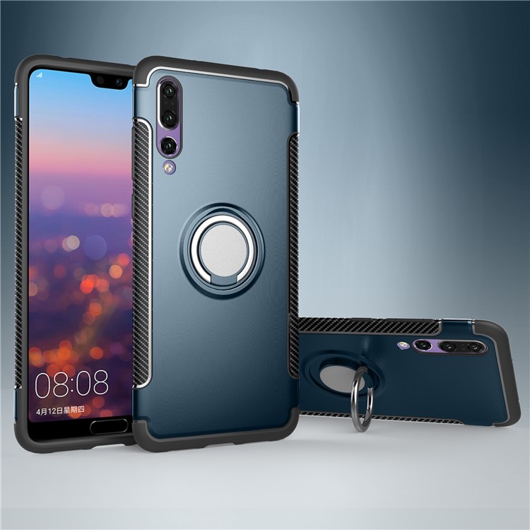 Struttura In Fibra Di Carbonio TPU + PC Cassa Mobile Combinata Con Cavalletto Per Huawei P20 Pro - Bambina Blu-1