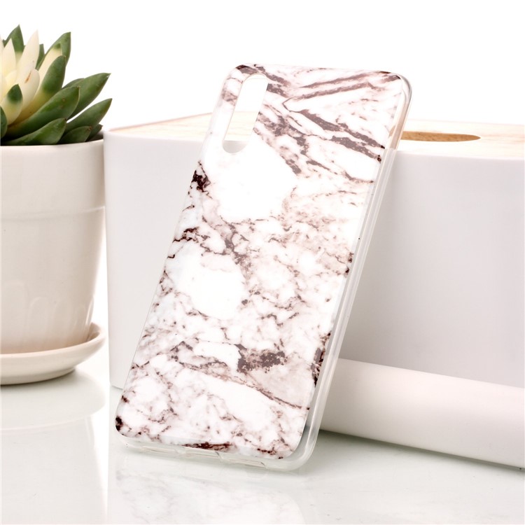 Marble Pattern IMD TPU Back Case for Huawei P20 - White / Grey-1