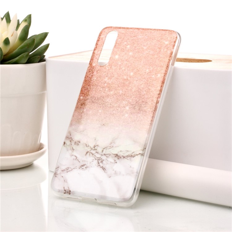Etui Souple IMD TPU En Marbre Pour Huawei P20 - Orange / Gris-1