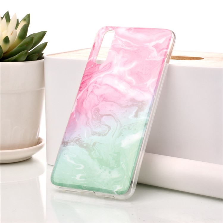 Marble Pattern IMD TPU Case Shell for Huawei P20 - Pink / Green-1