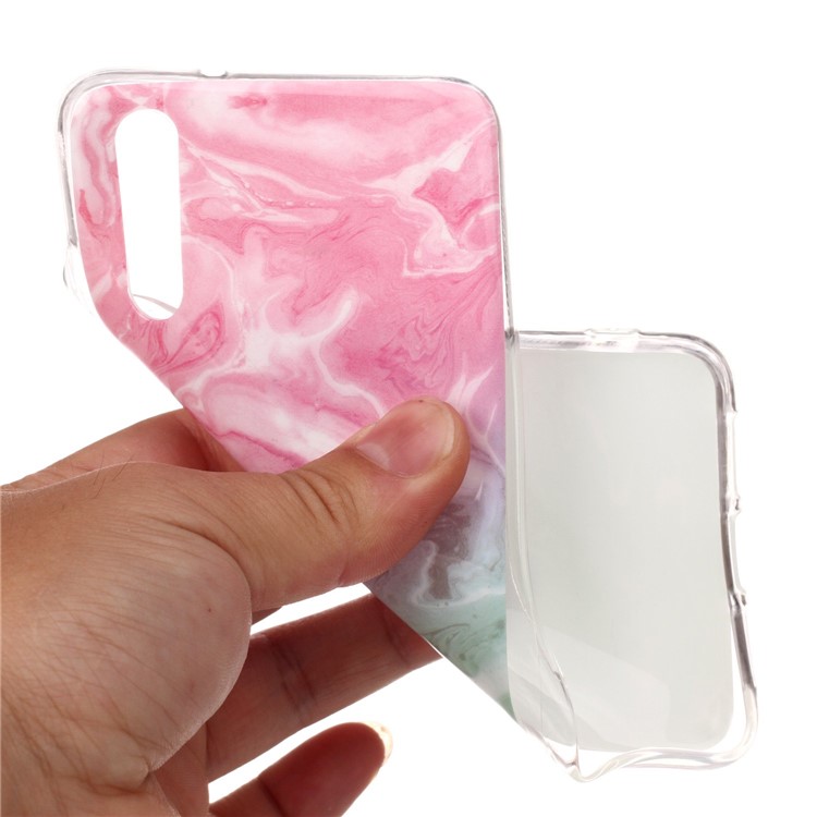 Marble Pattern IMD TPU Case Shell for Huawei P20 - Pink / Green-4