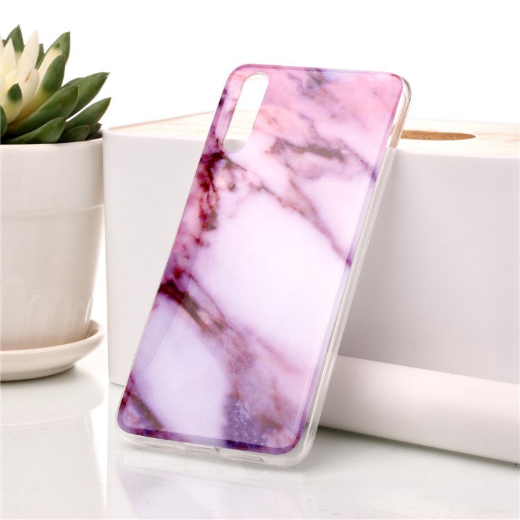 Marble Pattern IMD TPU Shell Cover Case for Huawei P20 - Pink / White-1